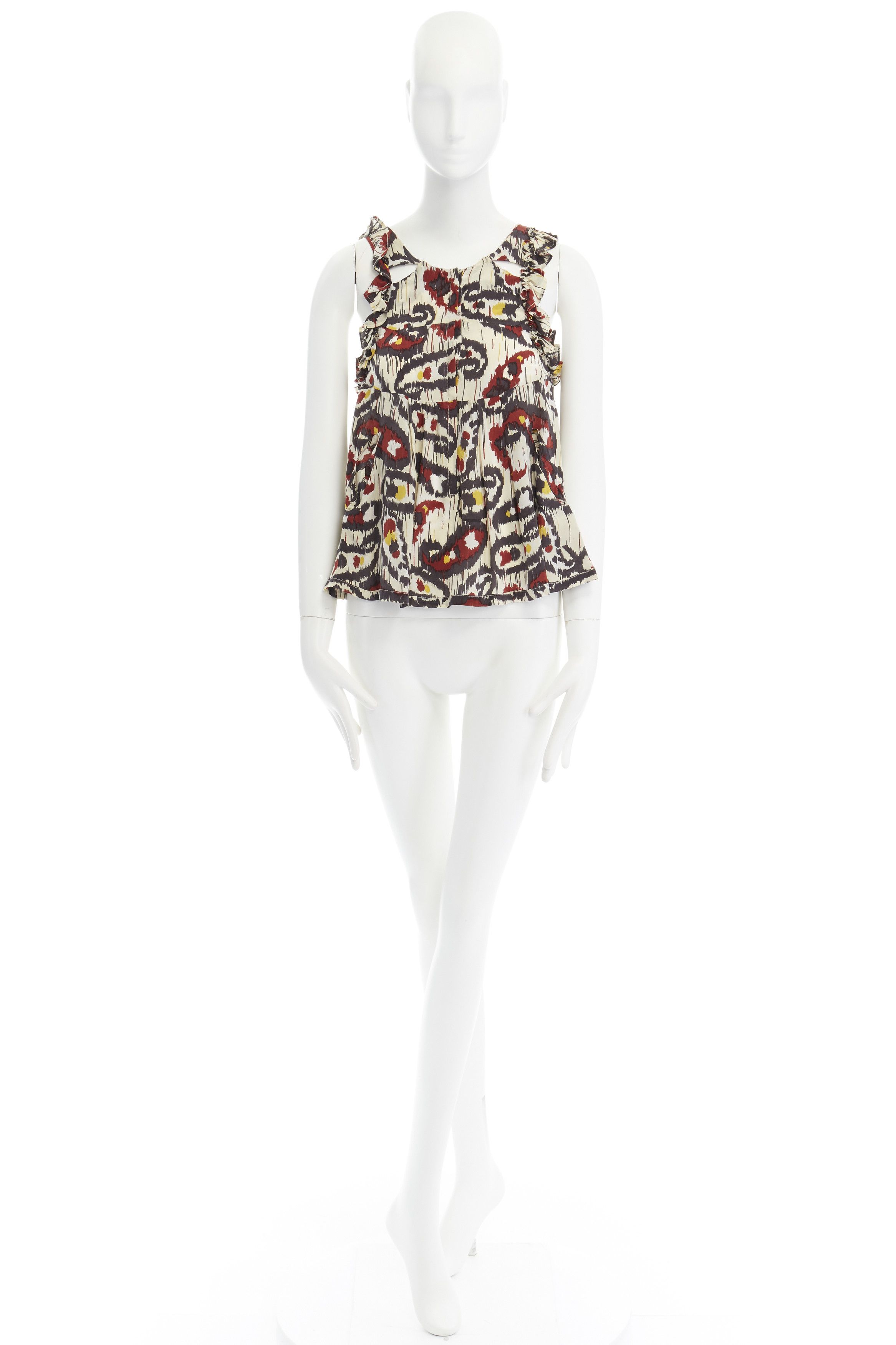 Isabel Marant ISABEL MARANT Ikat cream ethnic print silk ruffle cut-out top FR34 XS US2 UK6 Size XS / US 0-2 / IT 36-38 - 11 Thumbnail