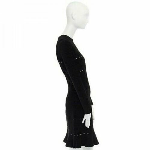 Alaia ALAIA black textured chenille cutout fluted hem bodycon dress US8 UK12 IT44 FR40 Size M / US 6-8 / IT 42-44 - 4 Thumbnail