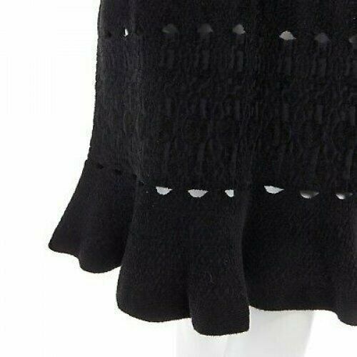 Alaia ALAIA black textured chenille cutout fluted hem bodycon dress US8 UK12 IT44 FR40 Size M / US 6-8 / IT 42-44 - 2 Thumbnail