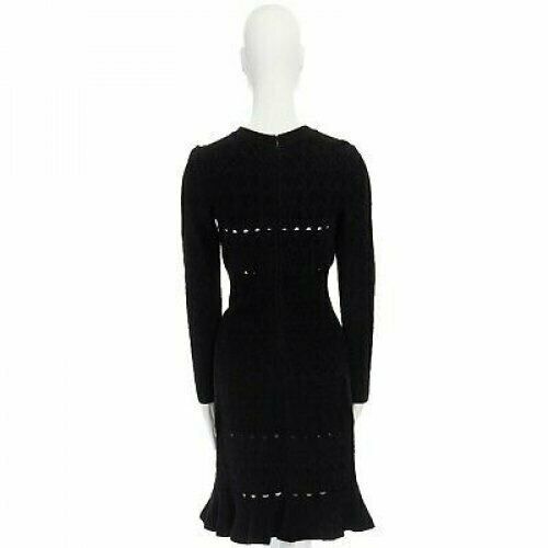 Alaia ALAIA black textured chenille cutout fluted hem bodycon dress US8 UK12 IT44 FR40 Size M / US 6-8 / IT 42-44 - 5 Thumbnail