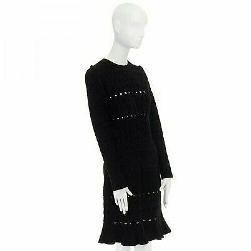 Alaia ALAIA black textured chenille cutout fluted hem bodycon dress US8 UK12 IT44 FR40 Size M / US 6-8 / IT 42-44 - 3 Thumbnail
