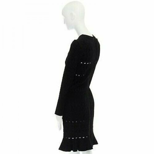Alaia ALAIA black textured chenille cutout fluted hem bodycon dress US8 UK12 IT44 FR40 Size M / US 6-8 / IT 42-44 - 6 Thumbnail