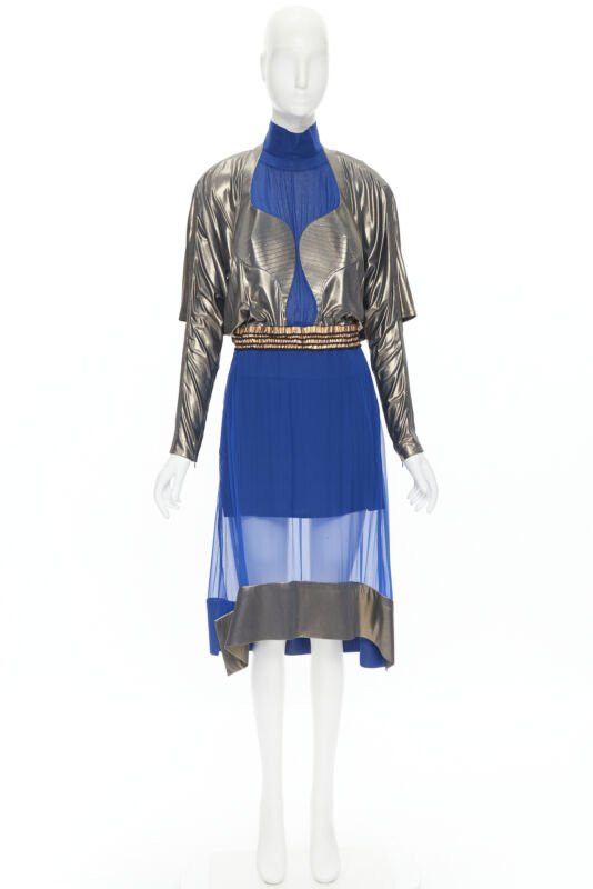 Balenciaga new BALENCIAGA 2012 Runway blue copper futuristic bustier silk dress FR36 XS Size XS / US 0-2 / IT 36-38 - 12 Thumbnail