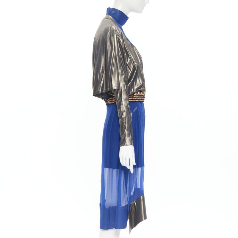 Balenciaga new BALENCIAGA 2012 Runway blue copper futuristic bustier silk dress FR36 XS Size XS / US 0-2 / IT 36-38 - 4 Thumbnail