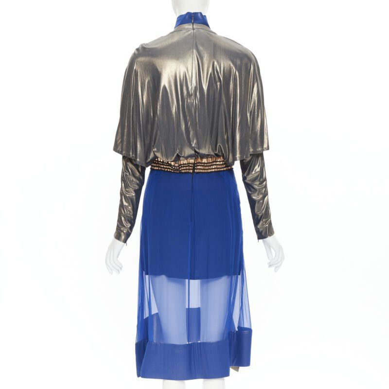 Balenciaga new BALENCIAGA 2012 Runway blue copper futuristic bustier silk dress FR36 XS Size XS / US 0-2 / IT 36-38 - 5 Thumbnail
