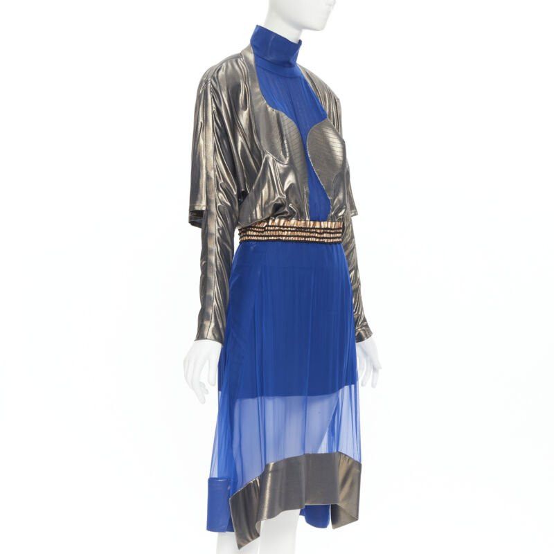 Balenciaga new BALENCIAGA 2012 Runway blue copper futuristic bustier silk dress FR36 XS Size XS / US 0-2 / IT 36-38 - 3 Thumbnail