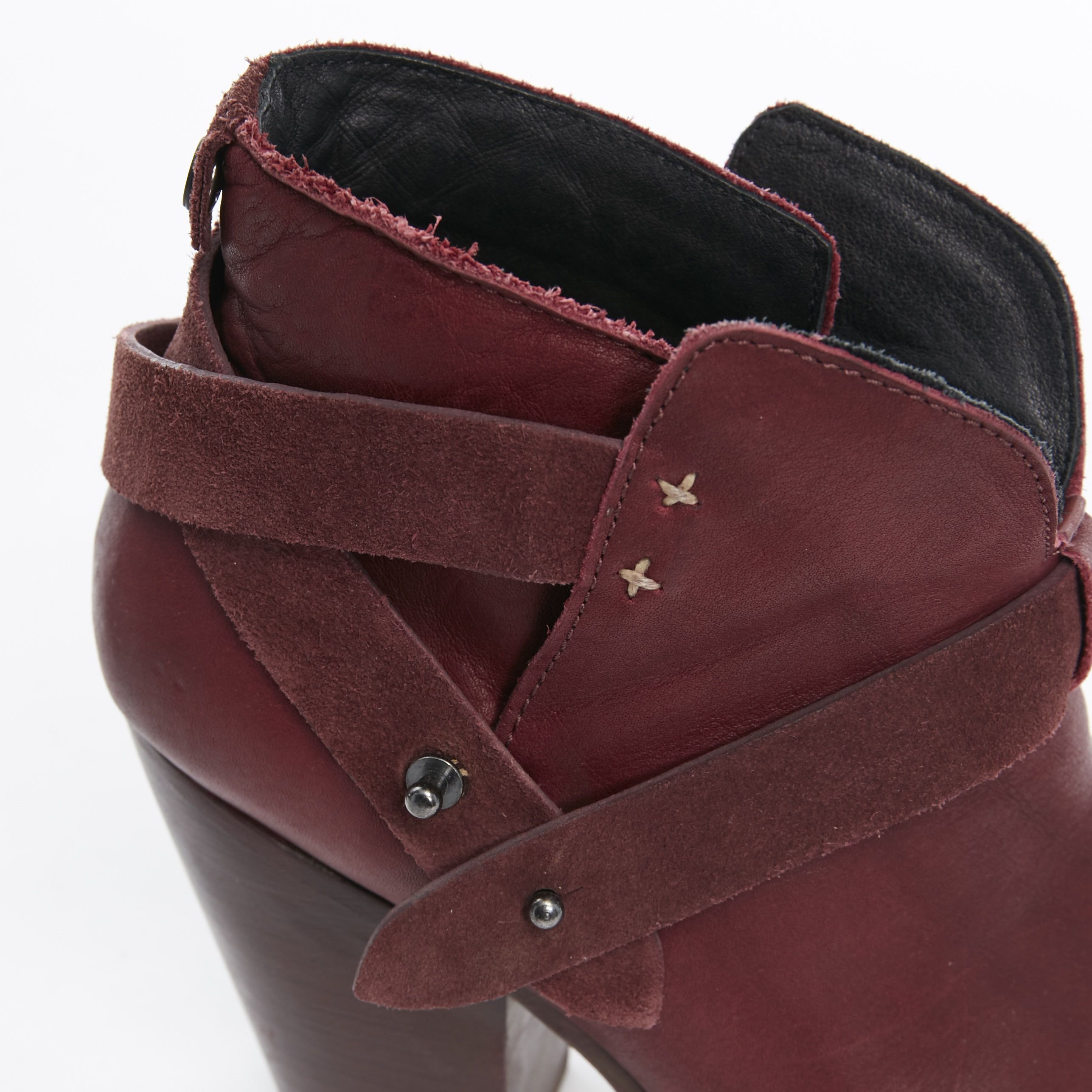 Rag & Bone RAG BONE Harrow burgundy red leather stud harness block heel ankle boots EU38.5 Size US 8.5 / IT 38.5 - 7 Thumbnail