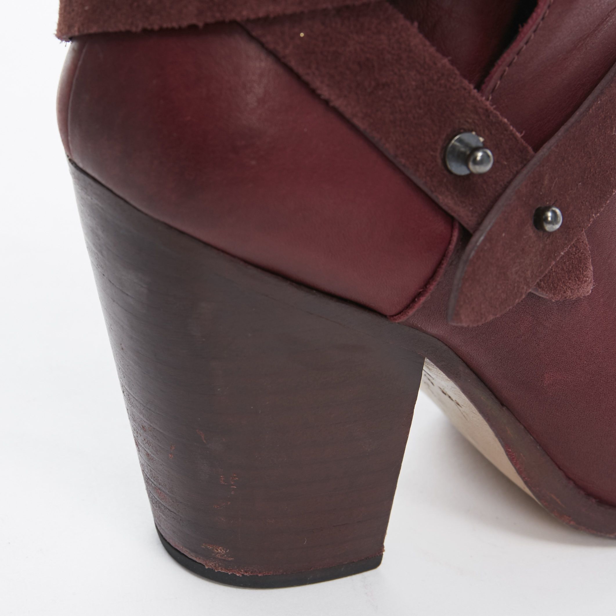 Rag & Bone RAG BONE Harrow burgundy red leather stud harness block heel ankle boots EU38.5 Size US 8.5 / IT 38.5 - 8 Thumbnail