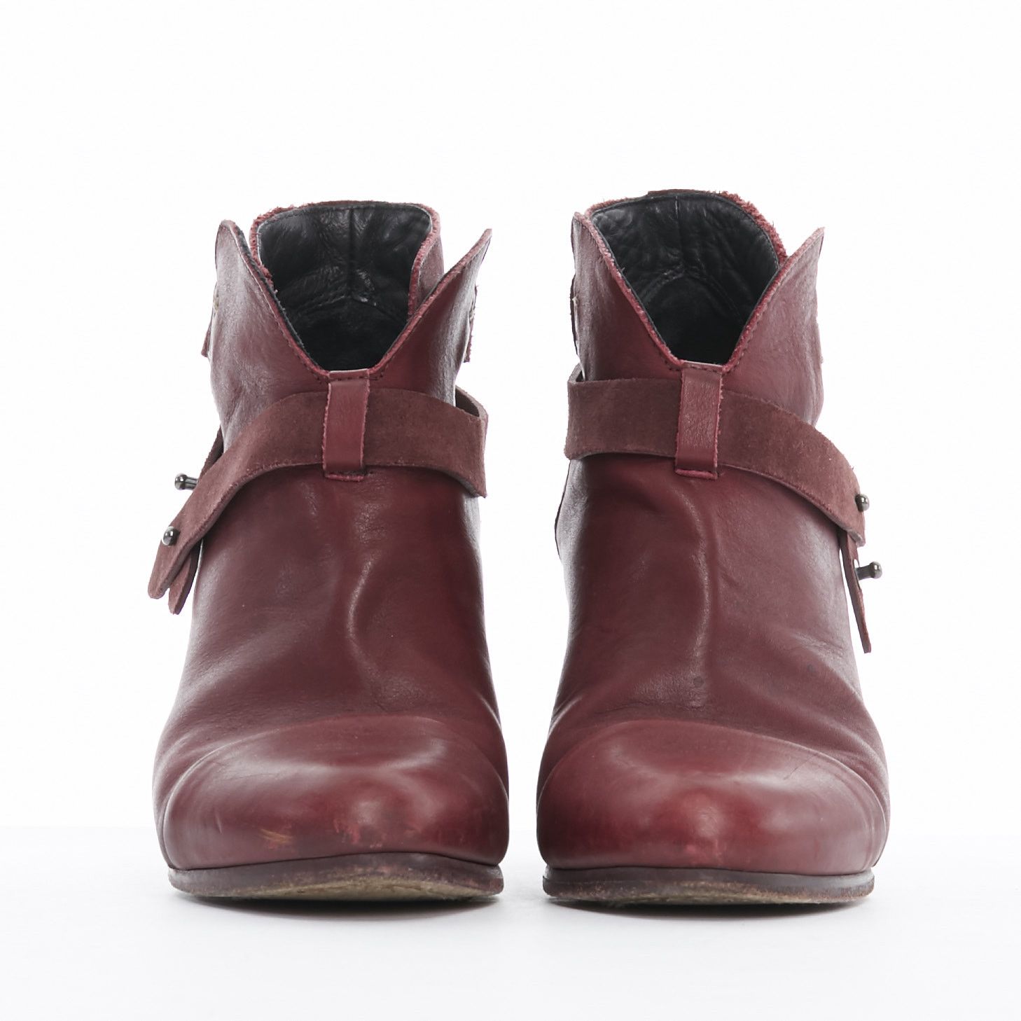 Rag & Bone RAG BONE Harrow burgundy red leather stud harness block heel ankle boots EU38.5 Size US 8.5 / IT 38.5 - 3 Thumbnail
