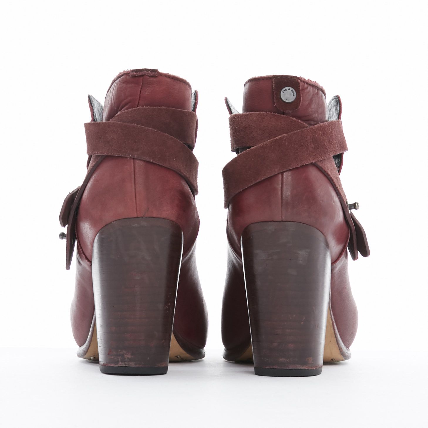 Rag & Bone RAG BONE Harrow burgundy red leather stud harness block heel ankle boots EU38.5 Size US 8.5 / IT 38.5 - 5 Thumbnail