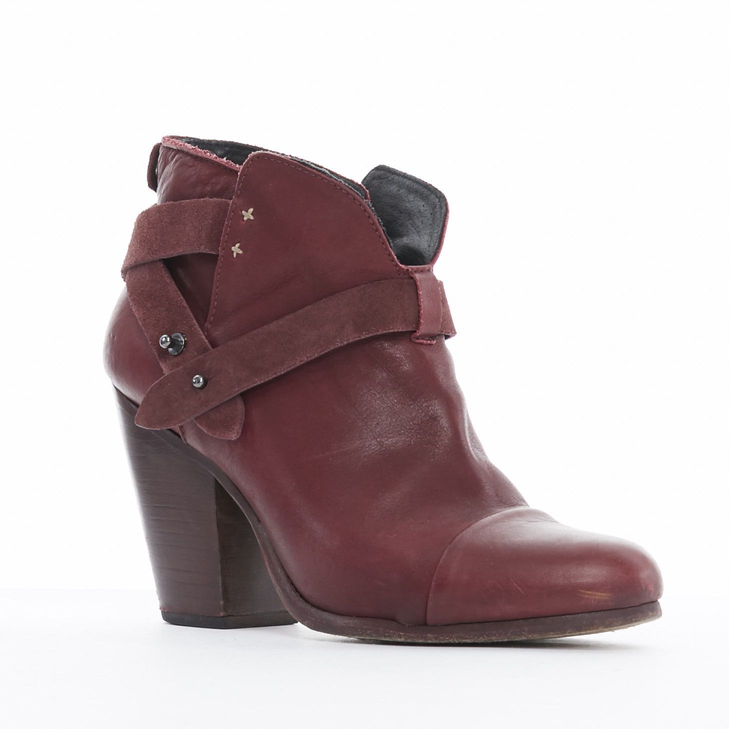 Rag & Bone RAG BONE Harrow burgundy red leather stud harness block heel ankle boots EU38.5 Size US 8.5 / IT 38.5 - 2 Thumbnail