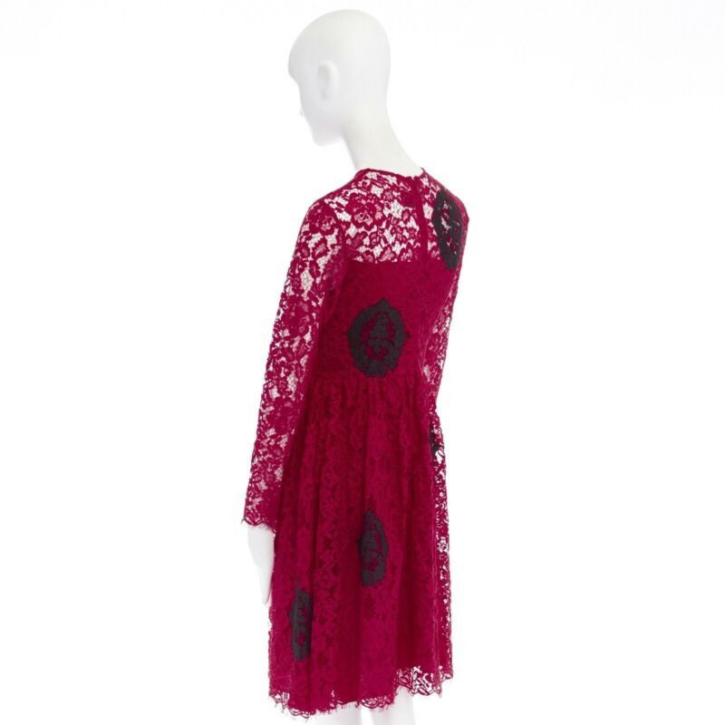 HUISHAN ZHANG HUISHAN ZHANG red floral embroidered lace black spot flared cocktail dress US4 S Size S / US 4 / IT 40 - 3 Thumbnail