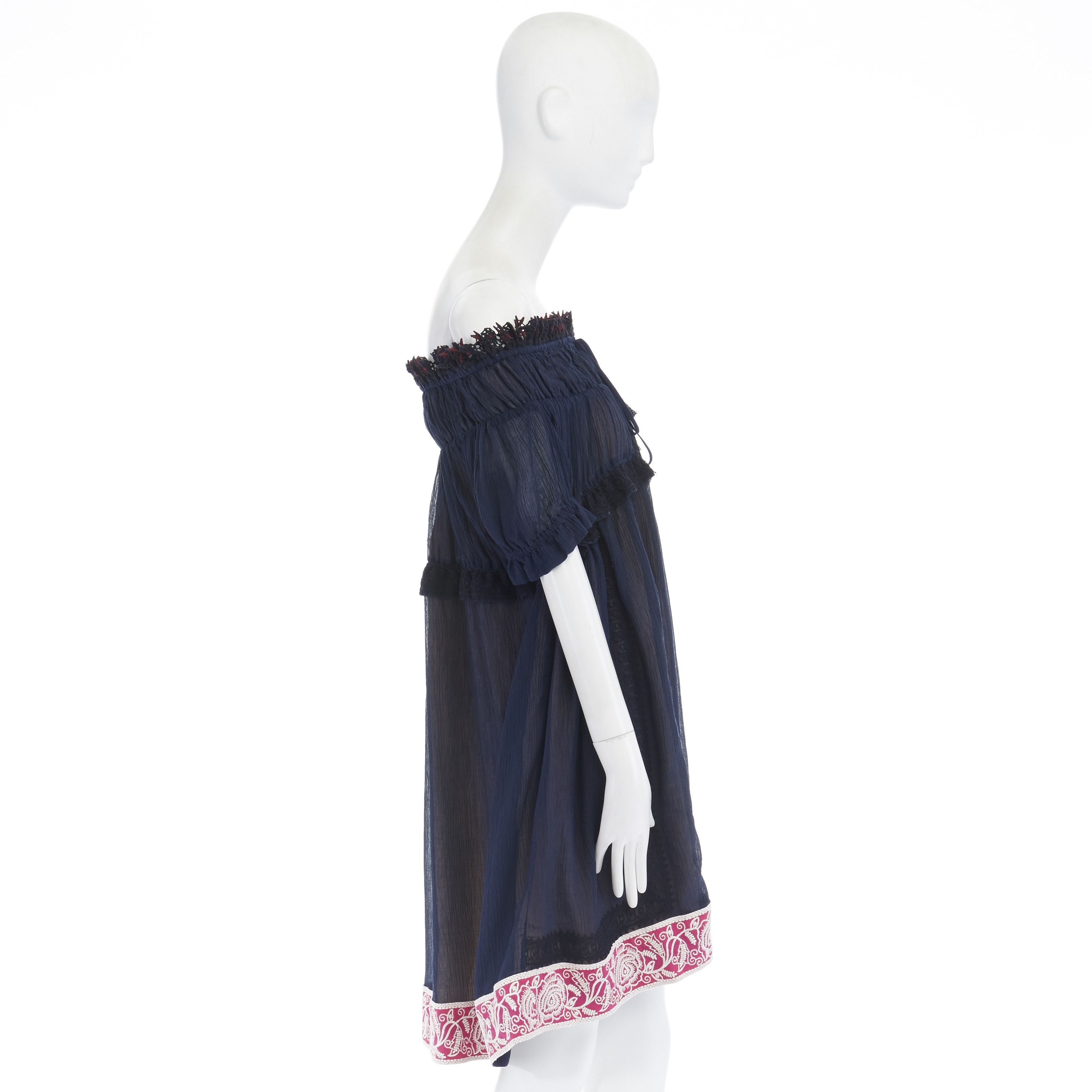 Chloe new CHLOE navy embroidery lace trim off shoulder boho dress FR36 S Size S / US 4 / IT 40 - 5 Thumbnail