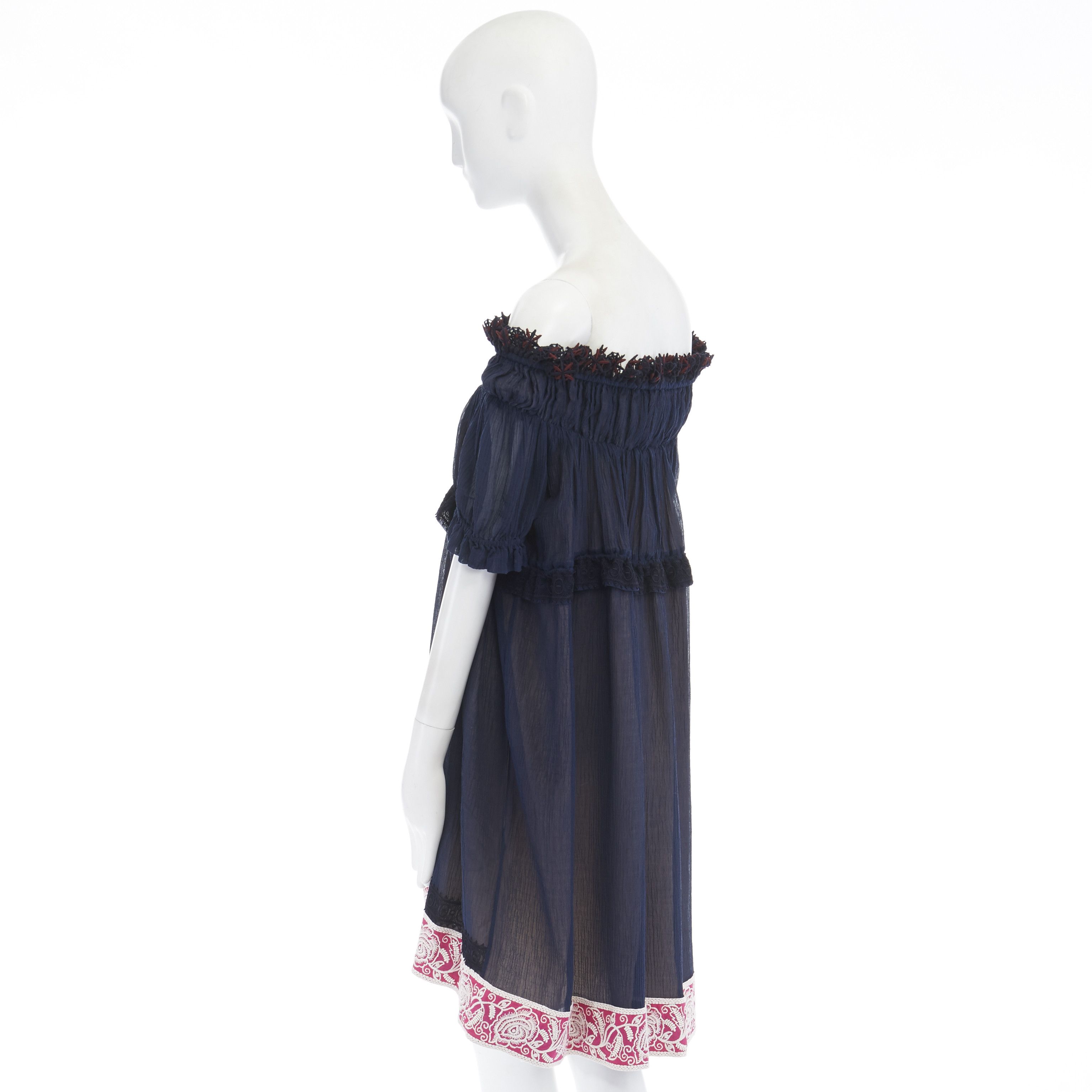Chloe new CHLOE navy embroidery lace trim off shoulder boho dress FR36 S Size S / US 4 / IT 40 - 7 Thumbnail