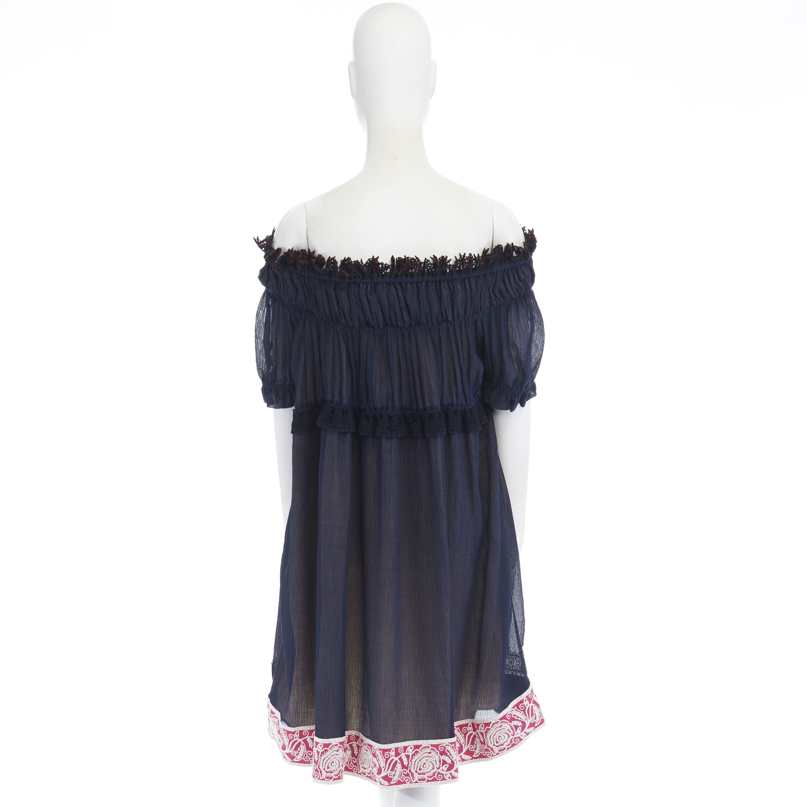 Chloe new CHLOE navy embroidery lace trim off shoulder boho dress FR36 S Size S / US 4 / IT 40 - 6 Thumbnail
