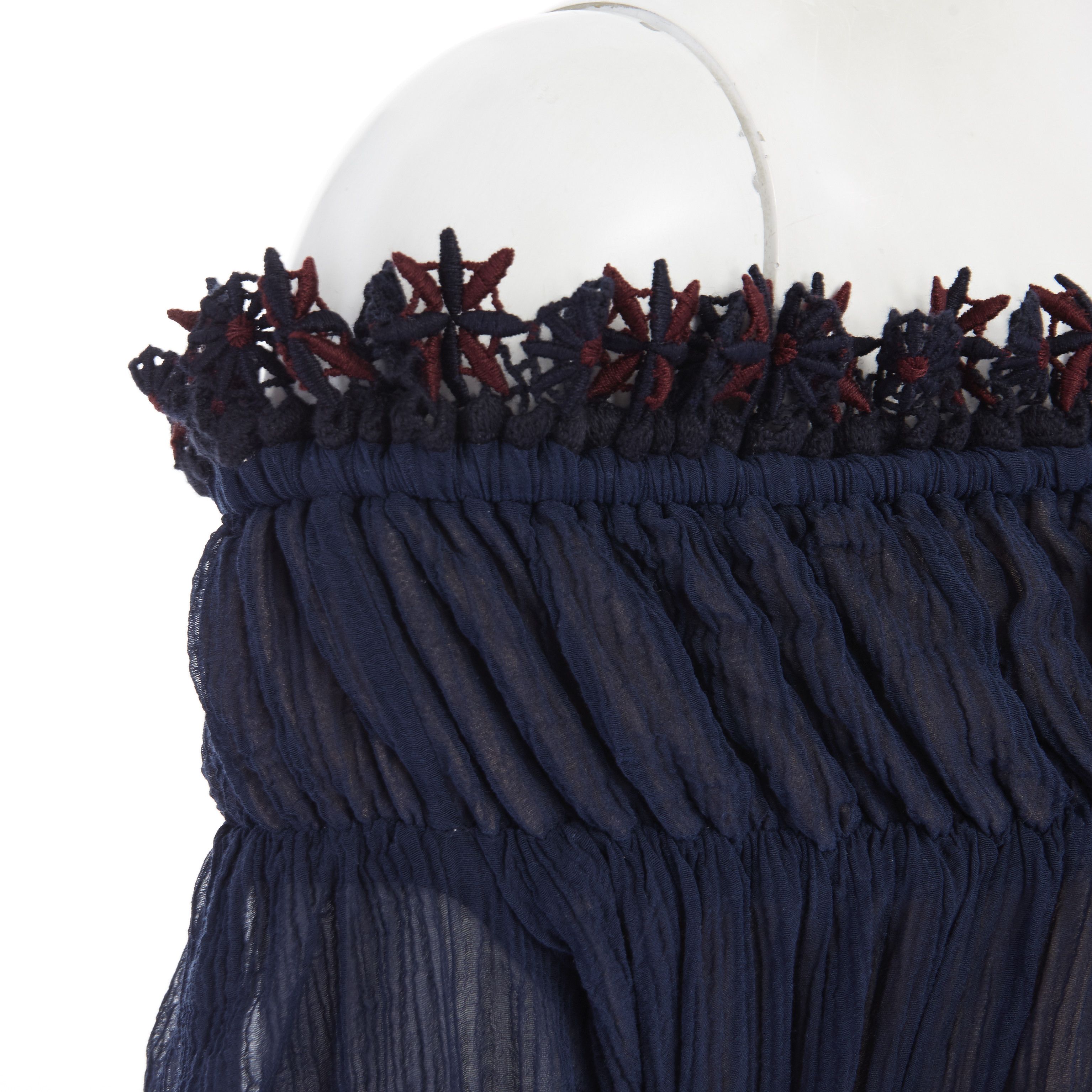 Chloe new CHLOE navy embroidery lace trim off shoulder boho dress FR36 S Size S / US 4 / IT 40 - 8 Thumbnail