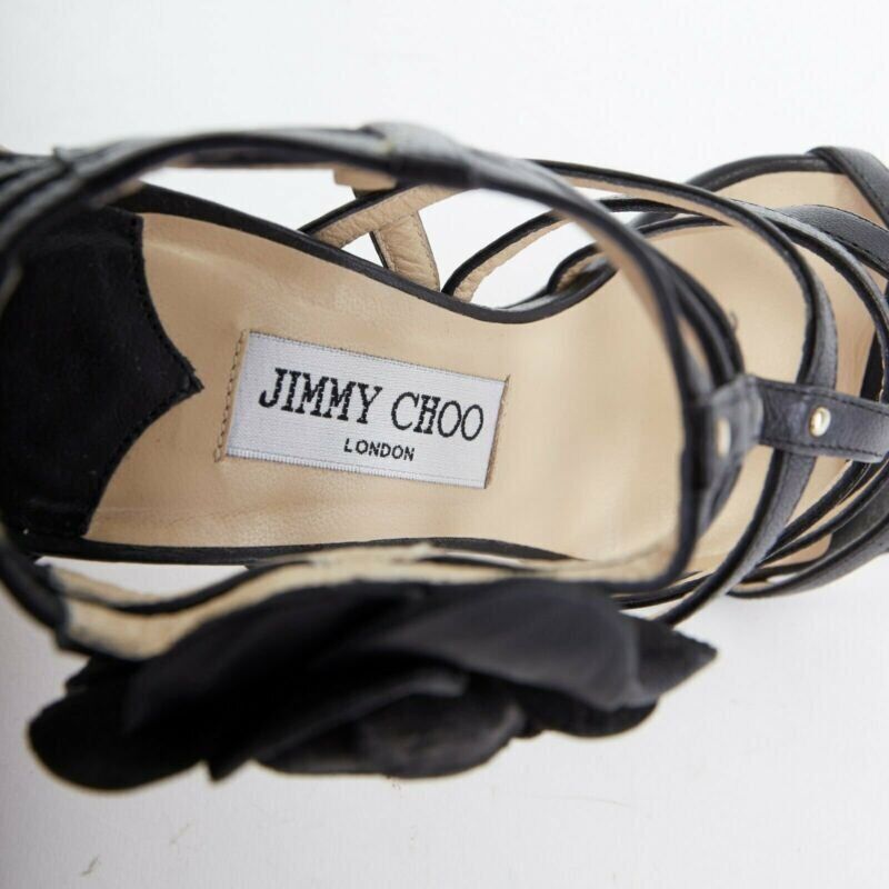 Jimmy Choo JIMMY CHOO black leather flower brooch caged strappy heel sandals EU35.5 US5.5 Size US 5.5 / IT 35.5 - 10 Thumbnail