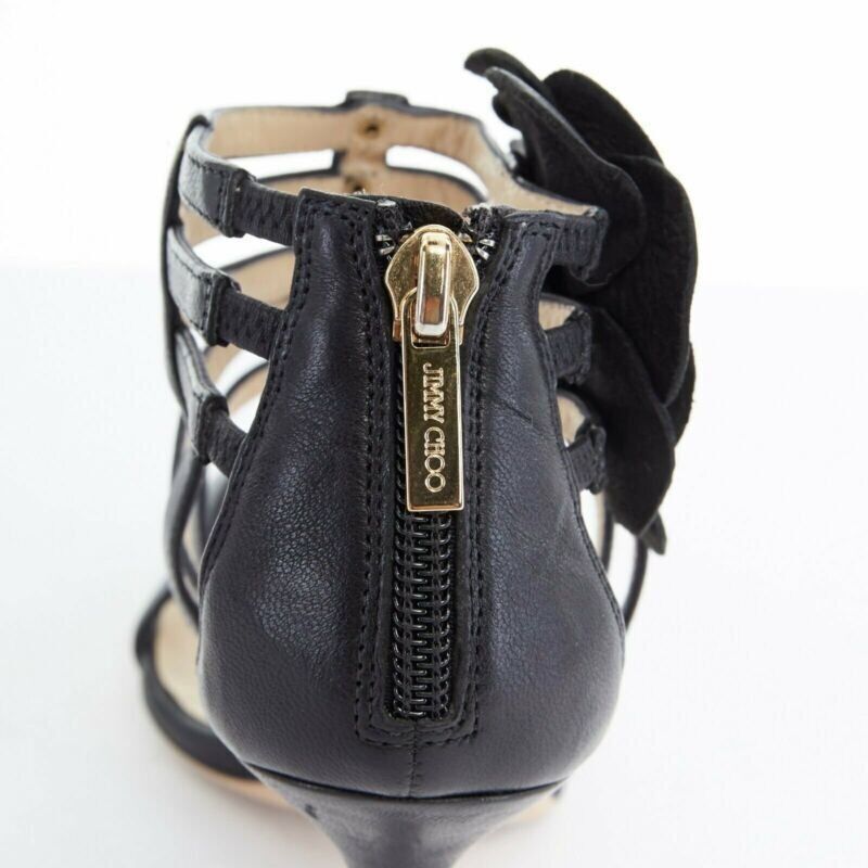 Jimmy Choo JIMMY CHOO black leather flower brooch caged strappy heel sandals EU35.5 US5.5 Size US 5.5 / IT 35.5 - 9 Thumbnail