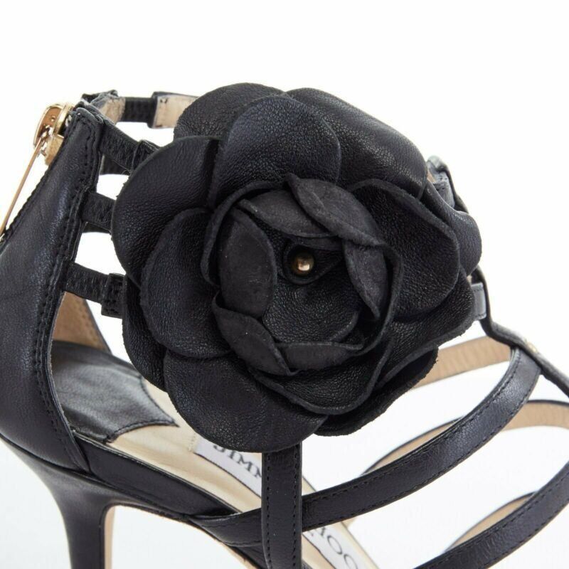 Jimmy Choo JIMMY CHOO black leather flower brooch caged strappy heel sandals EU35.5 US5.5 Size US 5.5 / IT 35.5 - 8 Thumbnail