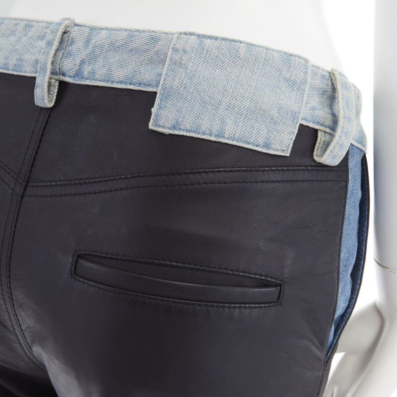 Maison Margiela new MAISON MARGIELA black leather blue denim trim cuffed jeans pants IT38 XS Size 26" / US 2 / IT 38 - 10 Thumbnail