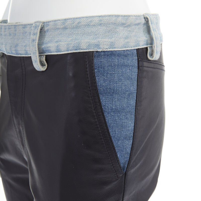 Maison Margiela new MAISON MARGIELA black leather blue denim trim cuffed jeans pants IT38 XS Size 26" / US 2 / IT 38 - 2 Thumbnail