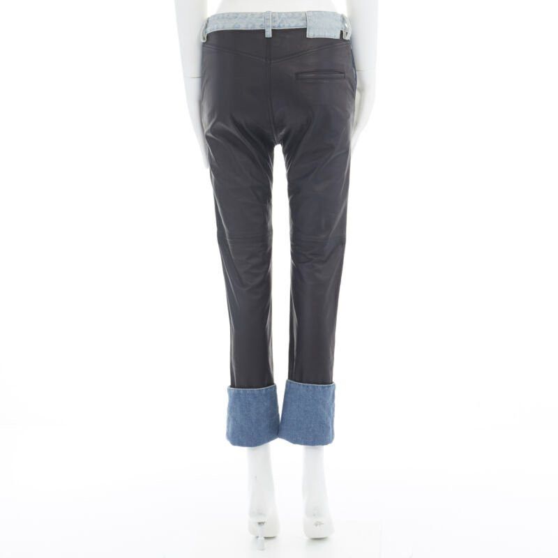 Maison Margiela new MAISON MARGIELA black leather blue denim trim cuffed jeans pants IT38 XS Size 26" / US 2 / IT 38 - 6 Thumbnail