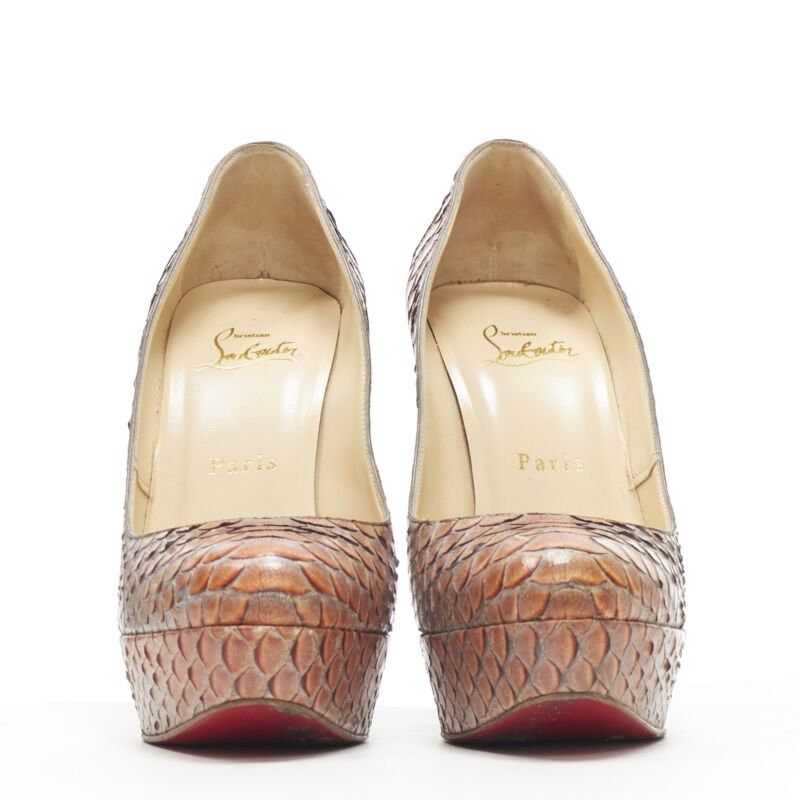 Christian Louboutin CHRISTIAN LOUBOUTIN Bianca 140 orange grey scaled leather platform pump EU37.5 Size US 7.5 / IT 37.5 - 3 Thumbnail