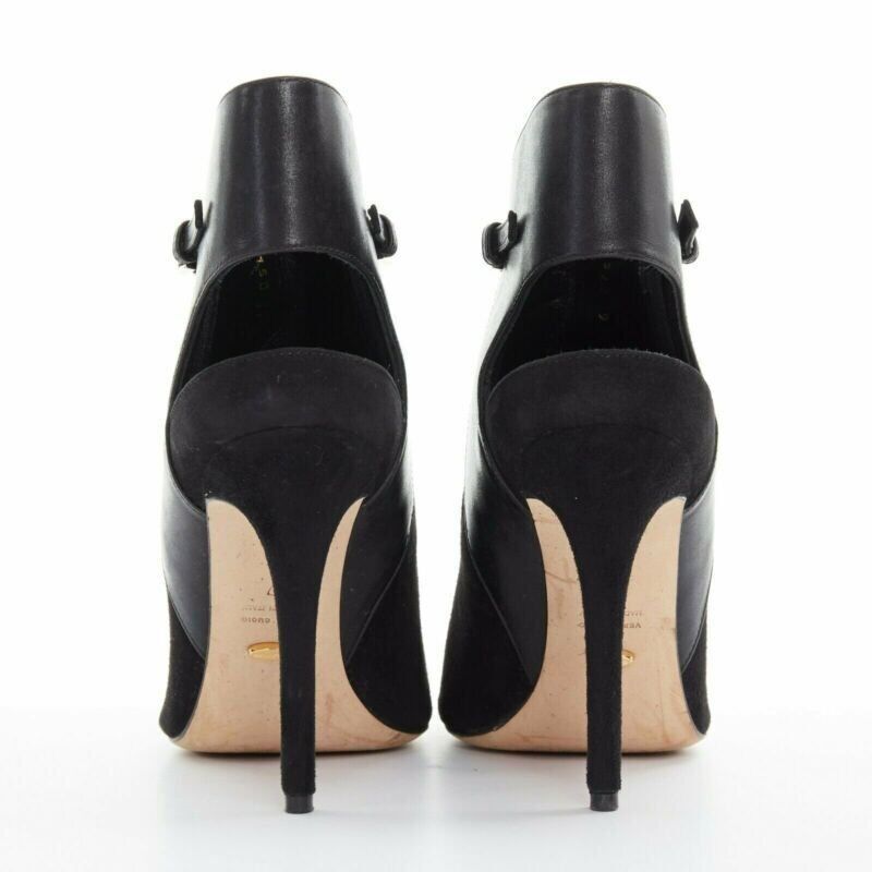 Sergio Rossi SERGIO ROSSI black suede leather strap buckle peep toe heel ankle bootie EU37 Size US 7 / IT 37 - 5 Thumbnail