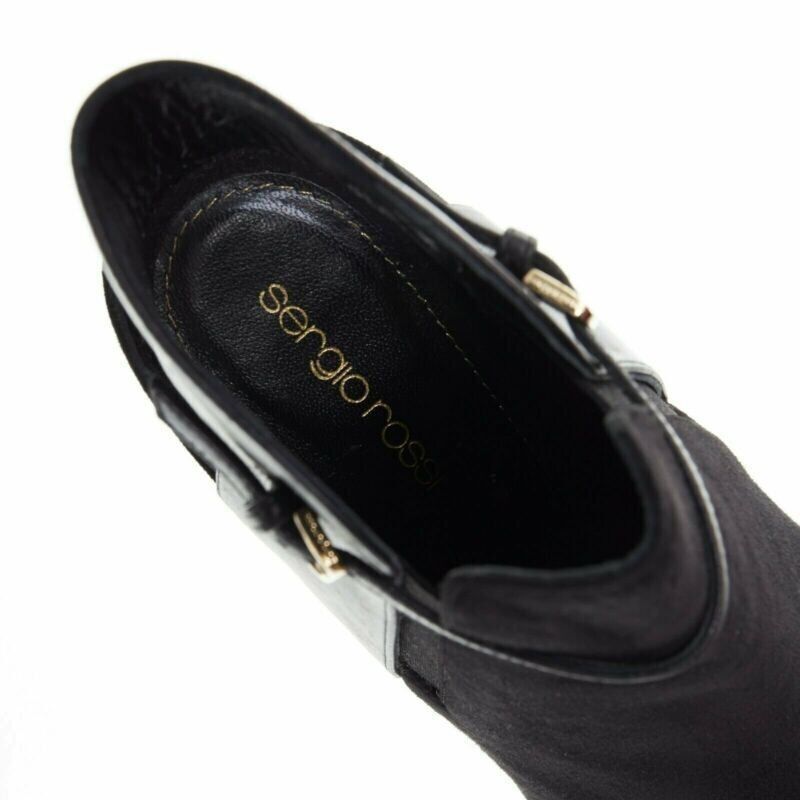 Sergio Rossi SERGIO ROSSI black suede leather strap buckle peep toe heel ankle bootie EU37 Size US 7 / IT 37 - 10 Thumbnail