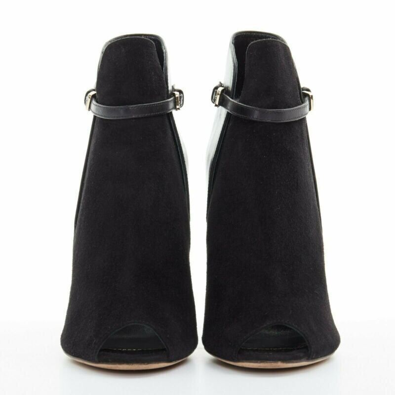Sergio Rossi SERGIO ROSSI black suede leather strap buckle peep toe heel ankle bootie EU37 Size US 7 / IT 37 - 3 Thumbnail