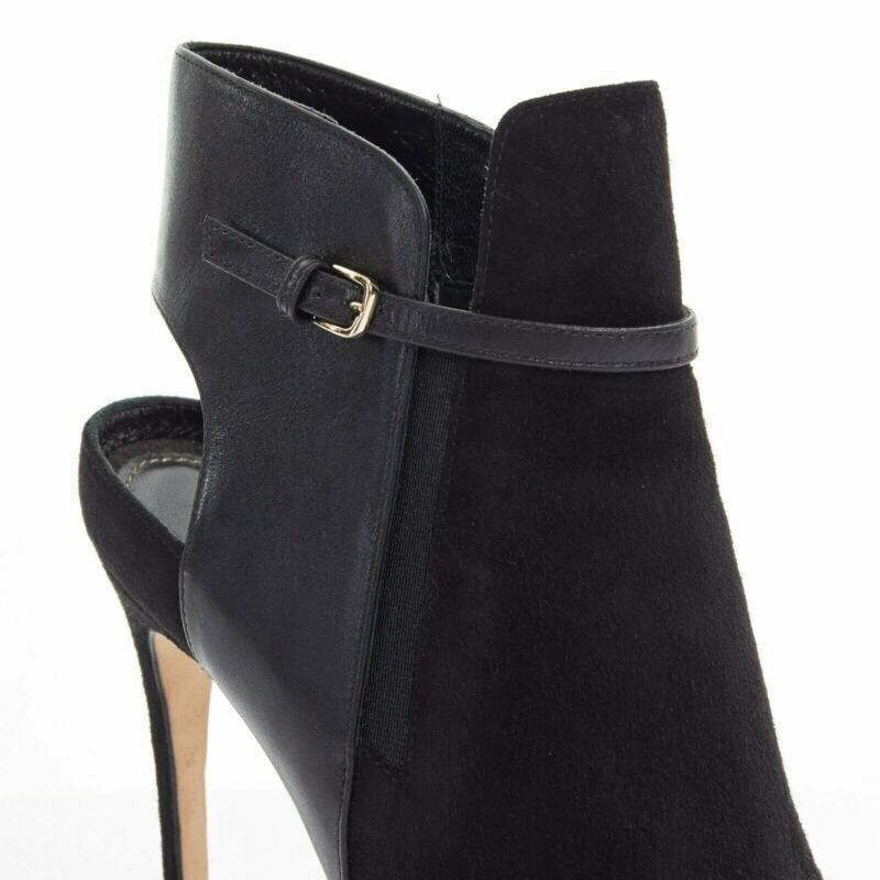 Sergio Rossi SERGIO ROSSI black suede leather strap buckle peep toe heel ankle bootie EU37 Size US 7 / IT 37 - 8 Thumbnail