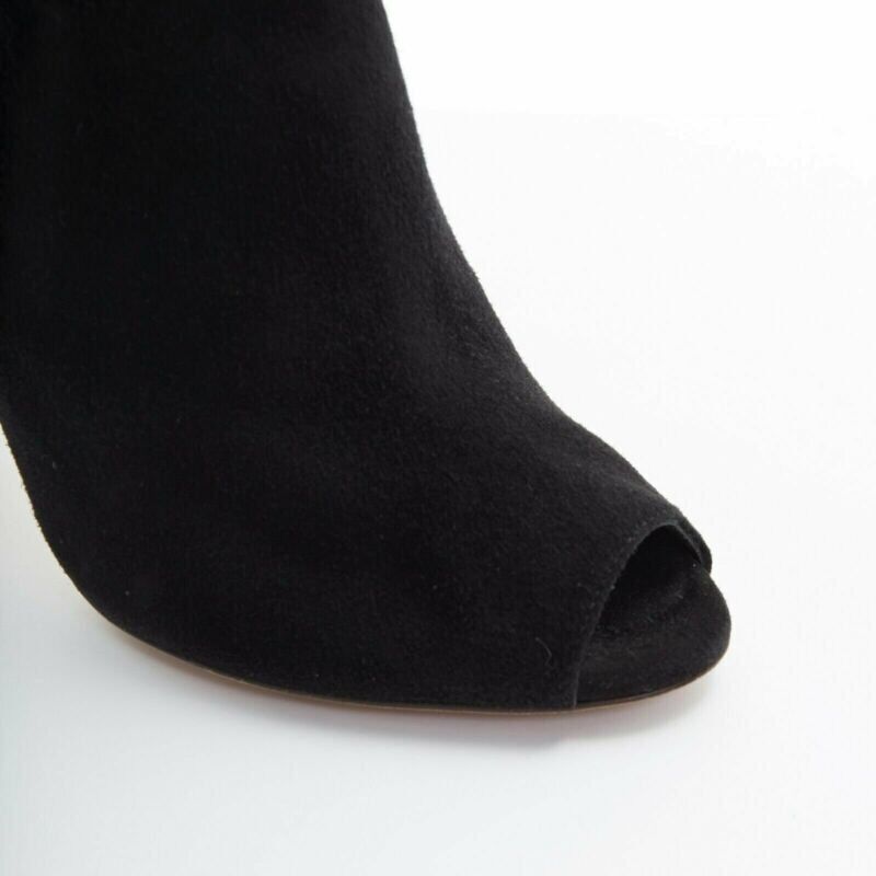 Sergio Rossi SERGIO ROSSI black suede leather strap buckle peep toe heel ankle bootie EU37 Size US 7 / IT 37 - 7 Thumbnail