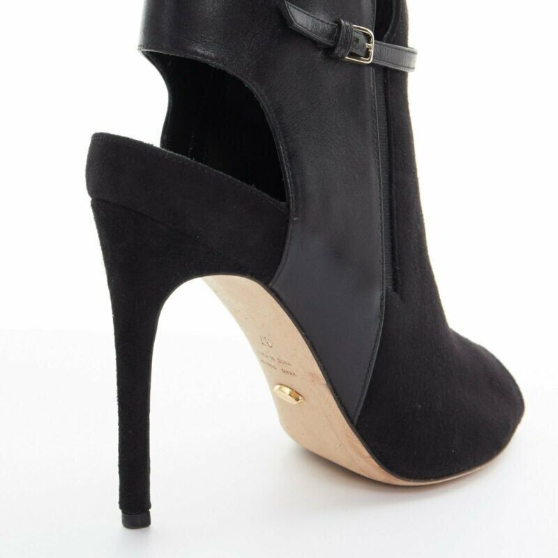 Sergio Rossi SERGIO ROSSI black suede leather strap buckle peep toe heel ankle bootie EU37 Size US 7 / IT 37 - 9 Thumbnail