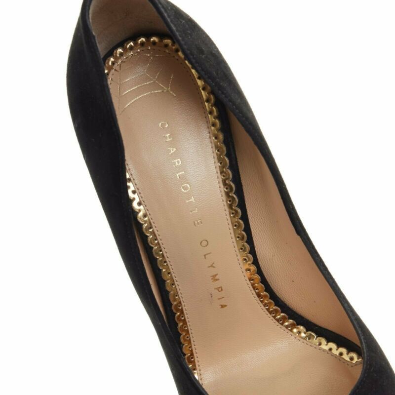 Charlotte Olympia CHARLOTTE OLYMPIA black suede point toe spider embroidered chunky high heel EU35 Size US 5 / IT 35 - 10 Thumbnail