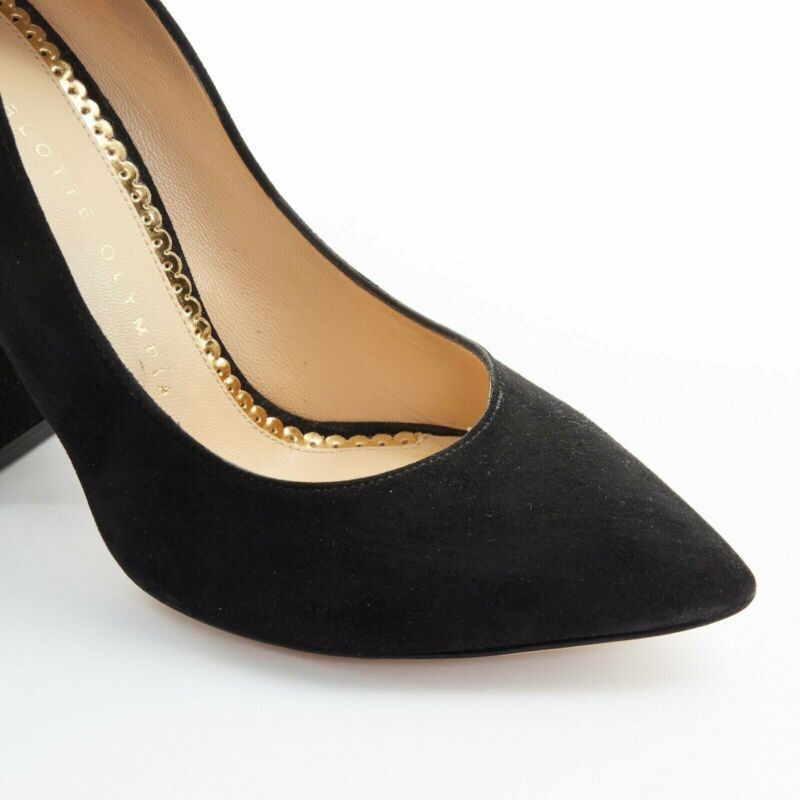 Charlotte Olympia CHARLOTTE OLYMPIA black suede point toe spider embroidered chunky high heel EU35 Size US 5 / IT 35 - 8 Thumbnail