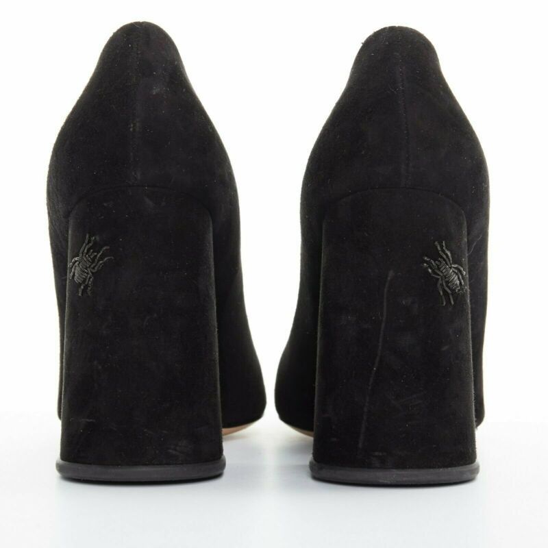 Charlotte Olympia CHARLOTTE OLYMPIA black suede point toe spider embroidered chunky high heel EU35 Size US 5 / IT 35 - 5 Thumbnail