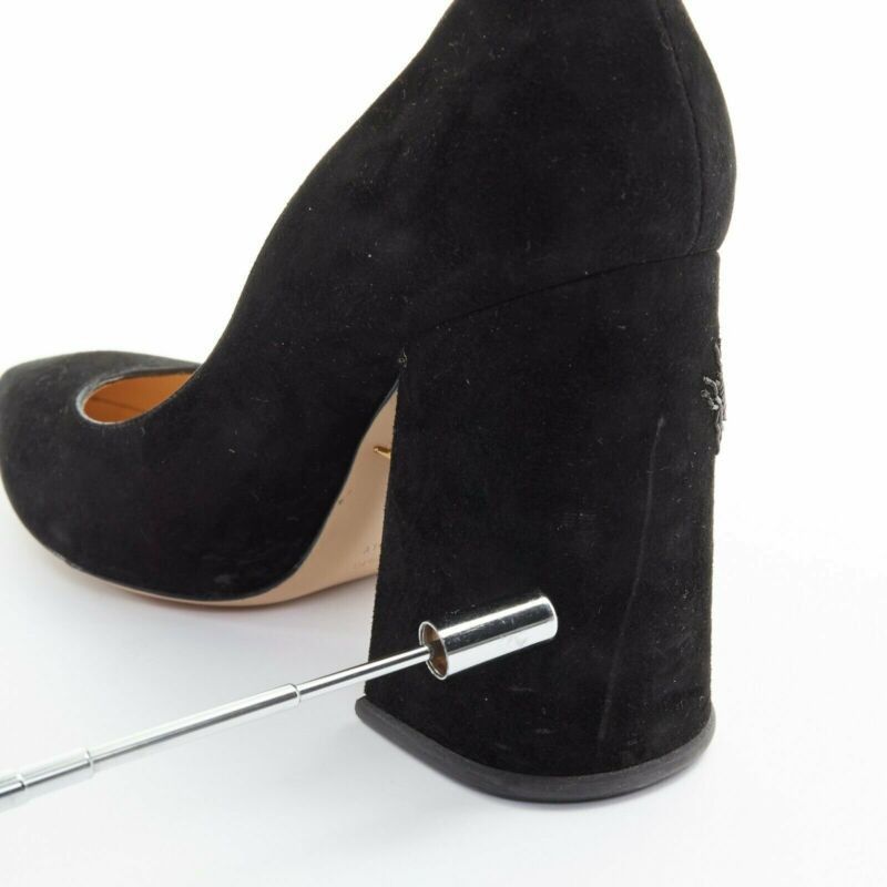 Charlotte Olympia CHARLOTTE OLYMPIA black suede point toe spider embroidered chunky high heel EU35 Size US 5 / IT 35 - 12 Thumbnail