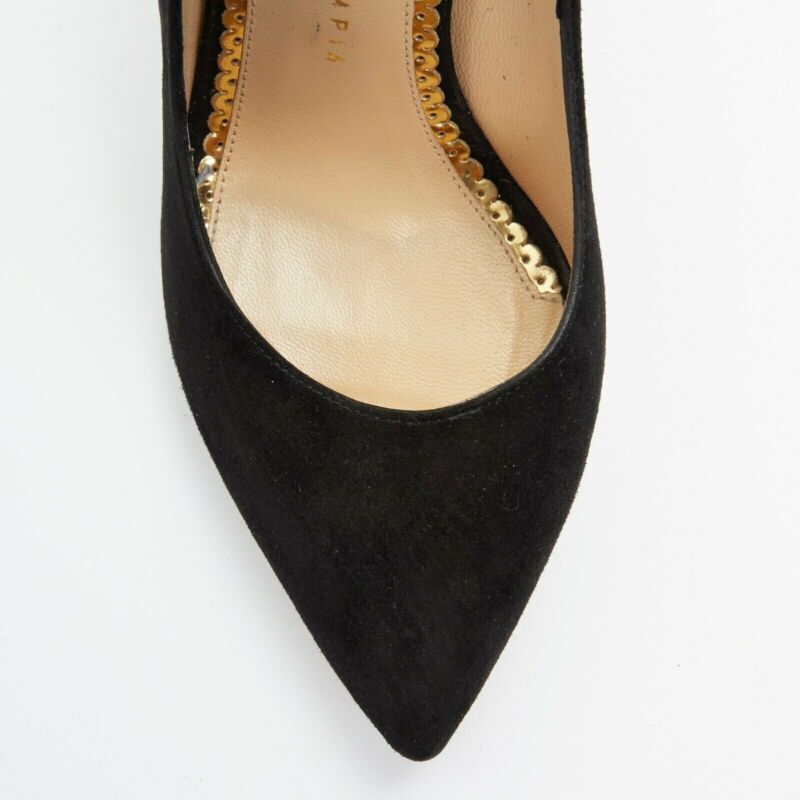 Charlotte Olympia CHARLOTTE OLYMPIA black suede point toe spider embroidered chunky high heel EU35 Size US 5 / IT 35 - 7 Thumbnail