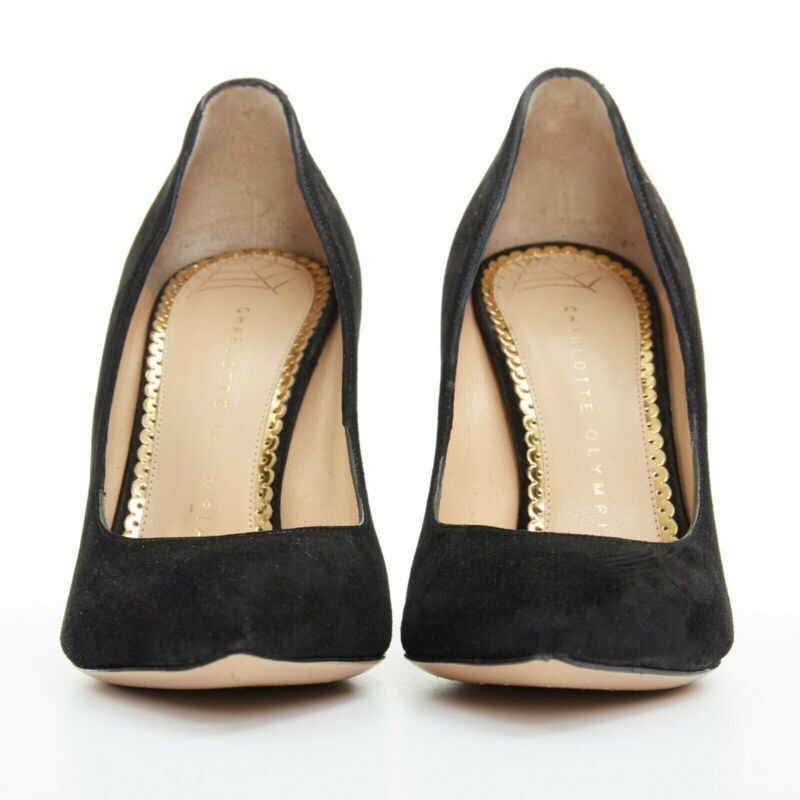 Charlotte Olympia CHARLOTTE OLYMPIA black suede point toe spider embroidered chunky high heel EU35 Size US 5 / IT 35 - 3 Thumbnail