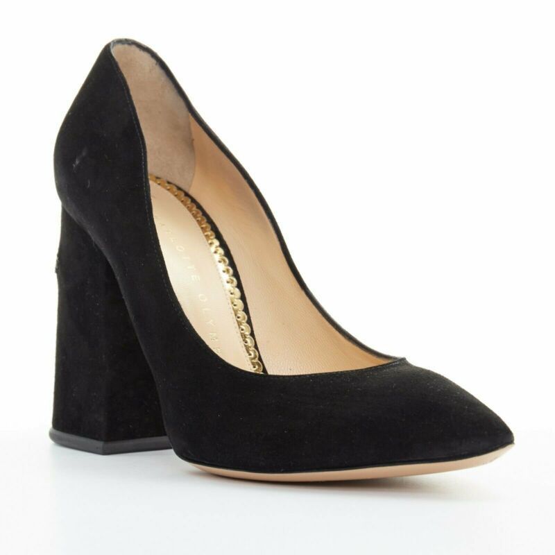Charlotte Olympia CHARLOTTE OLYMPIA black suede point toe spider embroidered chunky high heel EU35 Size US 5 / IT 35 - 2 Thumbnail