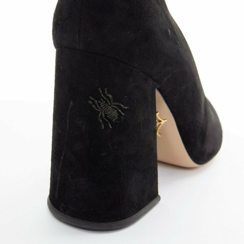 Charlotte Olympia CHARLOTTE OLYMPIA black suede point toe spider embroidered chunky high heel EU35 Size US 5 / IT 35 - 9 Thumbnail