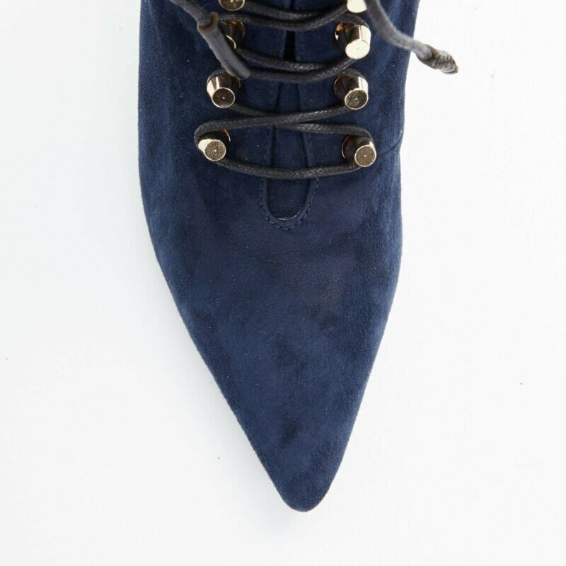 Balenciaga BALENCIAGA navy blue suede gold-tone stud lace up point toe bootie EU37 US7 Size US 7 / IT 37 - 7 Thumbnail