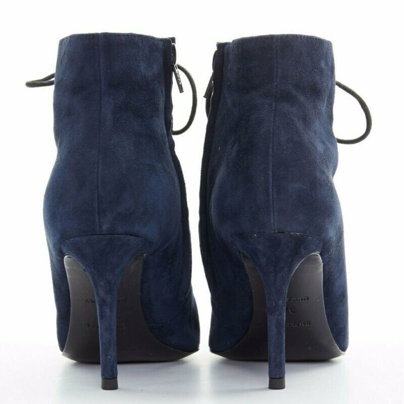 Balenciaga BALENCIAGA navy blue suede gold-tone stud lace up point toe bootie EU37 US7 Size US 7 / IT 37 - 5 Thumbnail