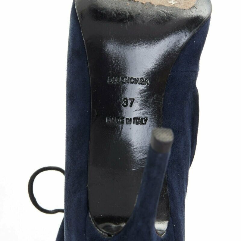 Balenciaga BALENCIAGA navy blue suede gold-tone stud lace up point toe bootie EU37 US7 Size US 7 / IT 37 - 12 Thumbnail