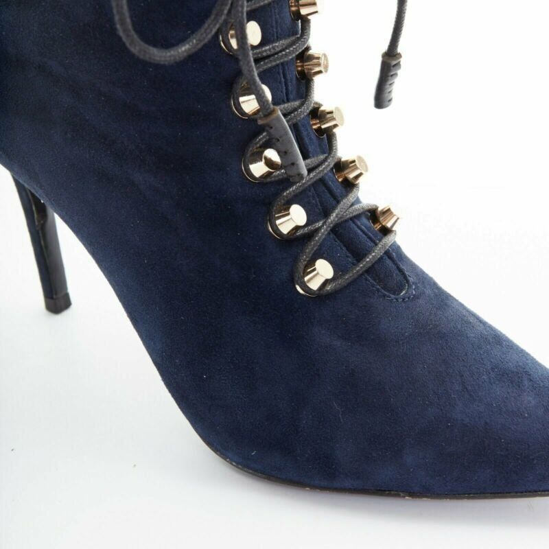 Balenciaga BALENCIAGA navy blue suede gold-tone stud lace up point toe bootie EU37 US7 Size US 7 / IT 37 - 8 Thumbnail