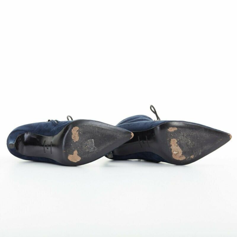 Balenciaga BALENCIAGA navy blue suede gold-tone stud lace up point toe bootie EU37 US7 Size US 7 / IT 37 - 6 Thumbnail