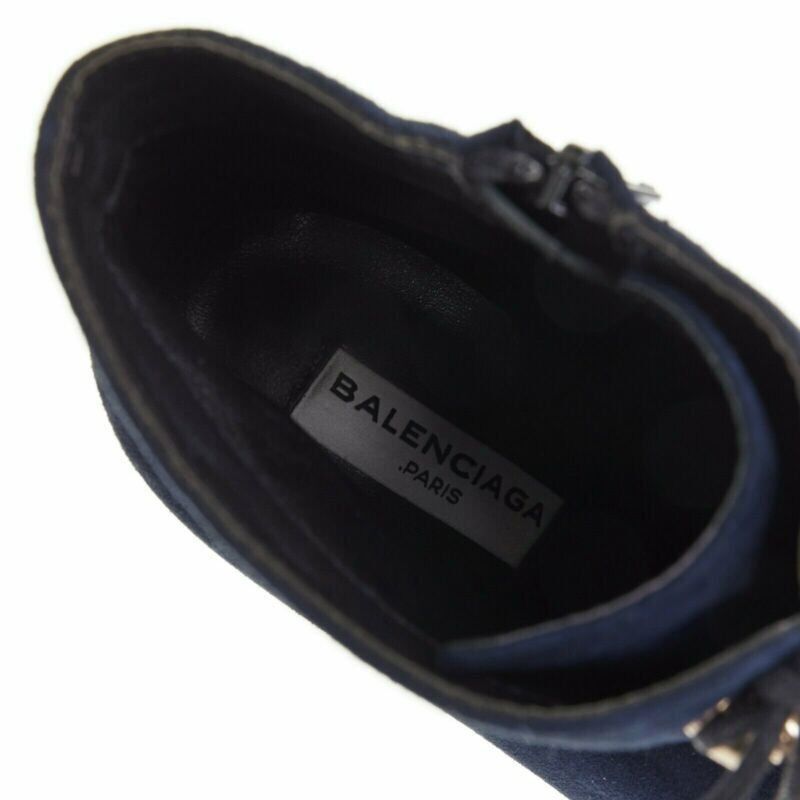 Balenciaga BALENCIAGA navy blue suede gold-tone stud lace up point toe bootie EU37 US7 Size US 7 / IT 37 - 11 Thumbnail
