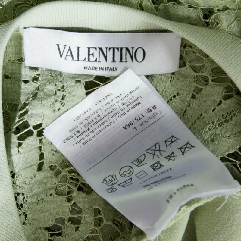 Valentino VALENTINO pastel green cotton crepe floral lace pleated back mini dress L Size M / US 6-8 / IT 42-44 - 9 Thumbnail