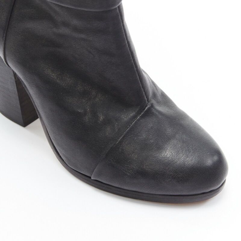 Rag & Bone RAG BONE black leather round toe chunky stacked heel western ankle boot EU36 Size US 6 / IT 36 - 8 Thumbnail