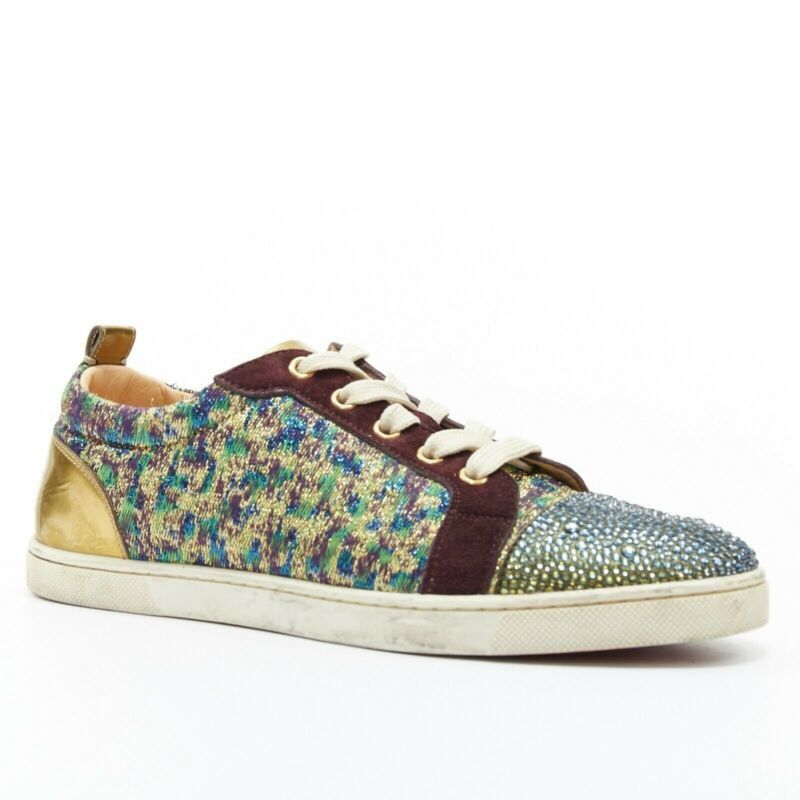 Christian Louboutin CHRISTIAN LOUBOUTIN Gondola gold jacquard strass crystal toe low sneaker EU38.5 Size US 8.5 / IT 38.5 - 2 Thumbnail